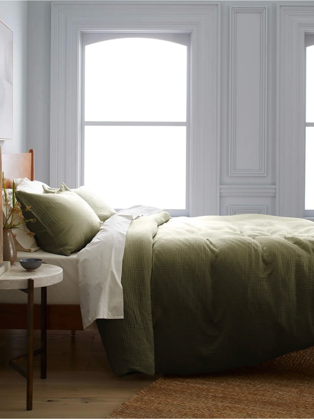Quince Organic Cotton Gauze Duvet Cover Set King/Cali King Color: Olive - Picture 4 of 7